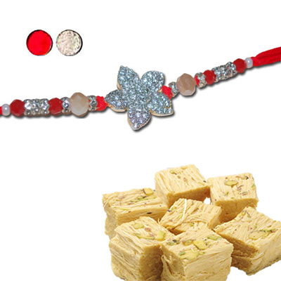 "AMERICAN DIAMOND (AD) RAKHIS -AD 4180 A (Single Rakhi), 500gms of Haldiram Soanpapdi - Click here to View more details about this Product